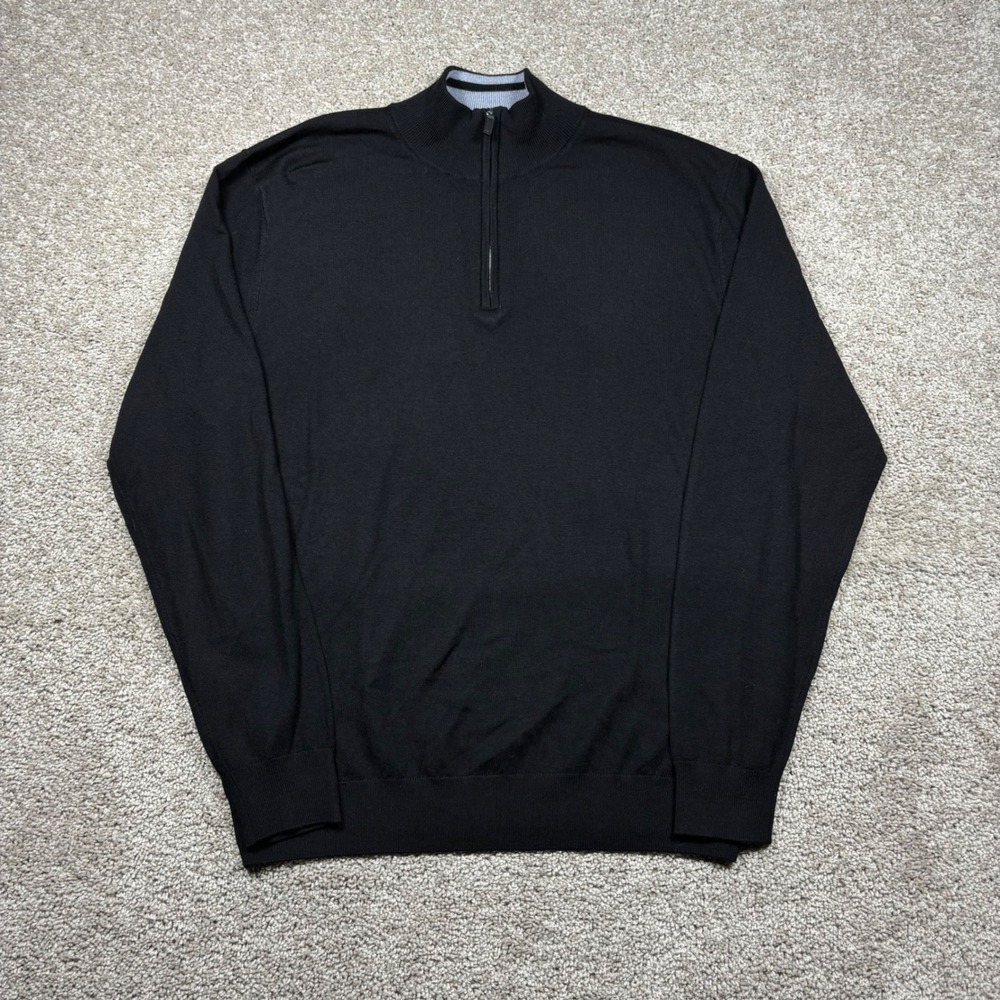 Collars & Co Men XL Black Australian Merino Wool Quarter Zip Pullover Sweater